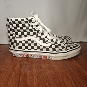 Vans Women 6 Sk8 High Top Black White Checkered Candy Hearts Back Zip